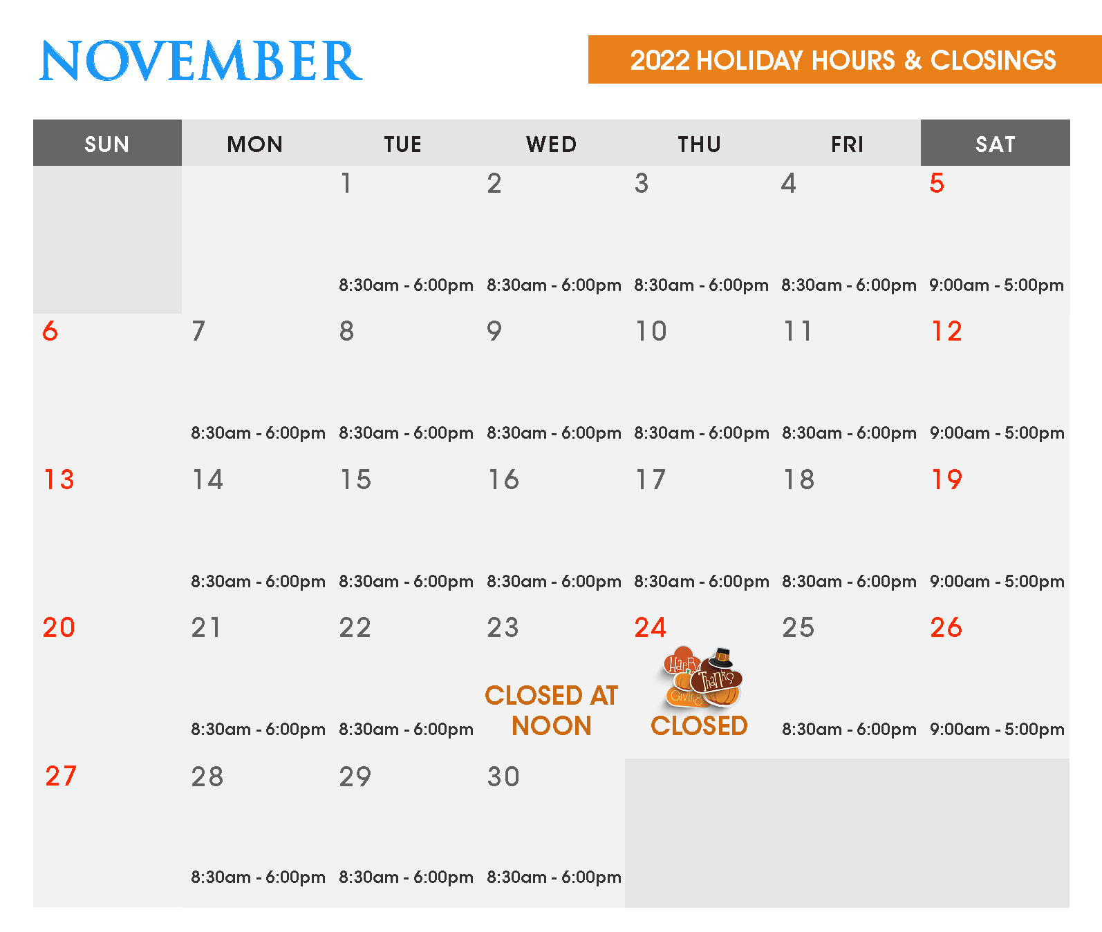 November Calendar